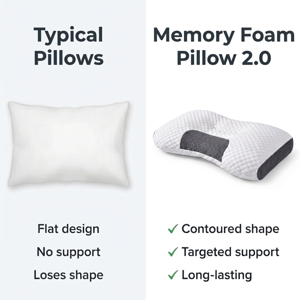 Memory Foam Pillow 2.0 Anti-Snore, Spine & Neck Support For Sleep
